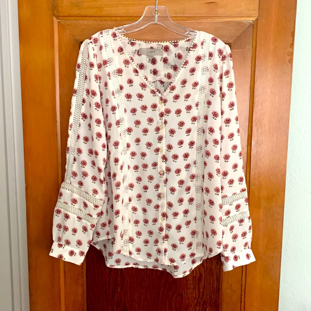 LOFT Floral Blouse with Lace Detail